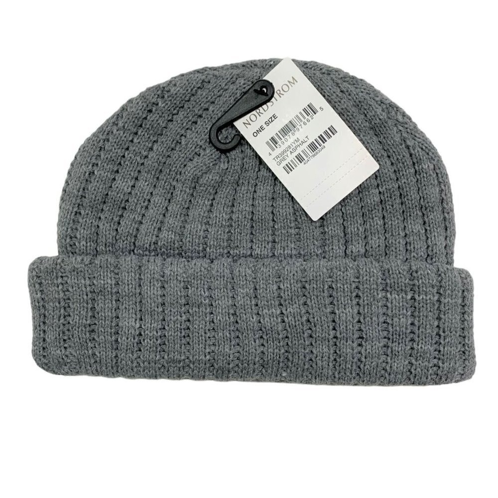 NEW Nordstrom Gray Asphalt Ribbed Beanie Skull Cap One Size Hat